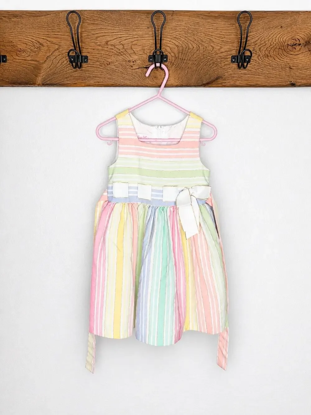 Bonnie Jean Girls Pastel Rainbow Stripe Sleeveless Dress with Bow size 3/3t
